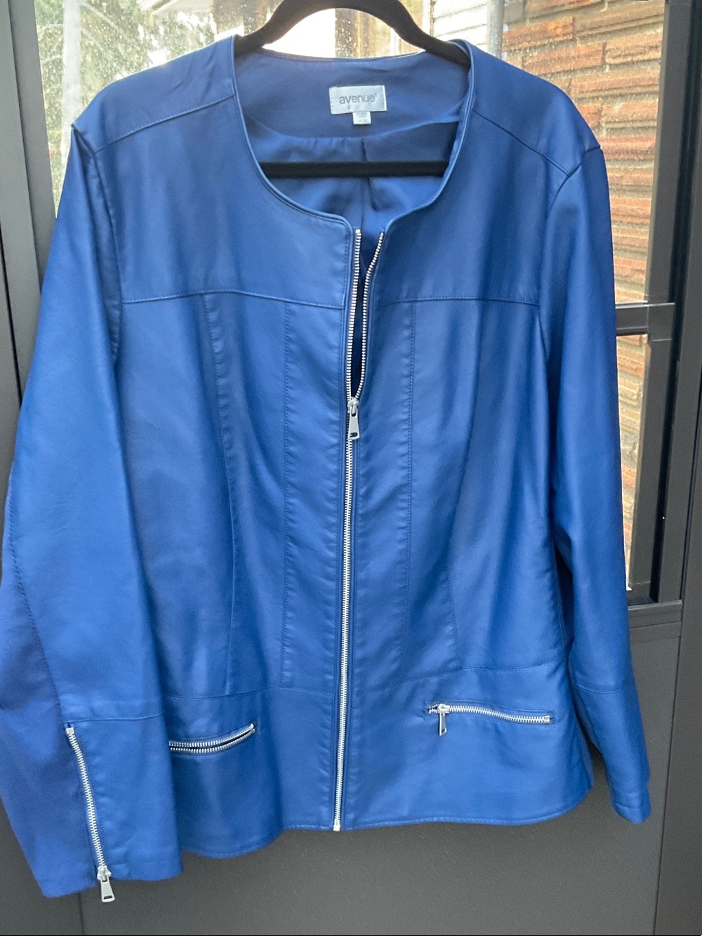 Avenue Bold Blue Leather Zip Jacket